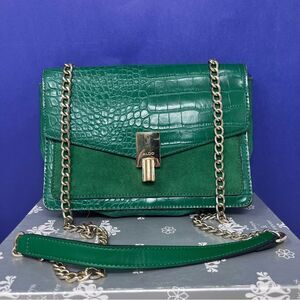 Aldo Green Faux Crocodile Leather Gold-tone Chain Strap Bag